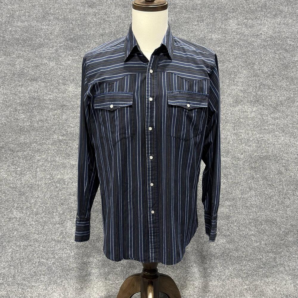 Bit & Bridle Shirt Mens Large Blue Striped Snap Front Western Long Sleeve